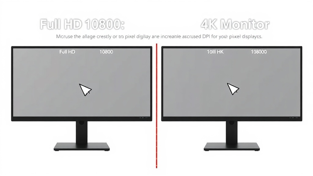 FHD 모니터와 4K 모니터에서 마우스 커서가 이동해야 하는 픽셀 거리의 차이를 시각화한 자료