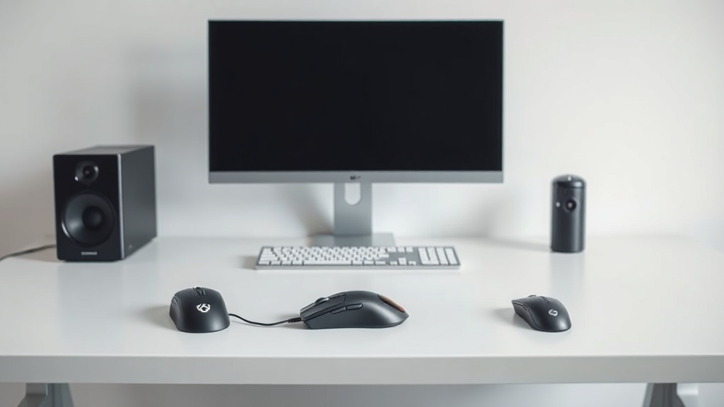 게이밍 마우스와 사무용 마우스의 사용 환경 차이를 보여주는 데스크테리어 이미지